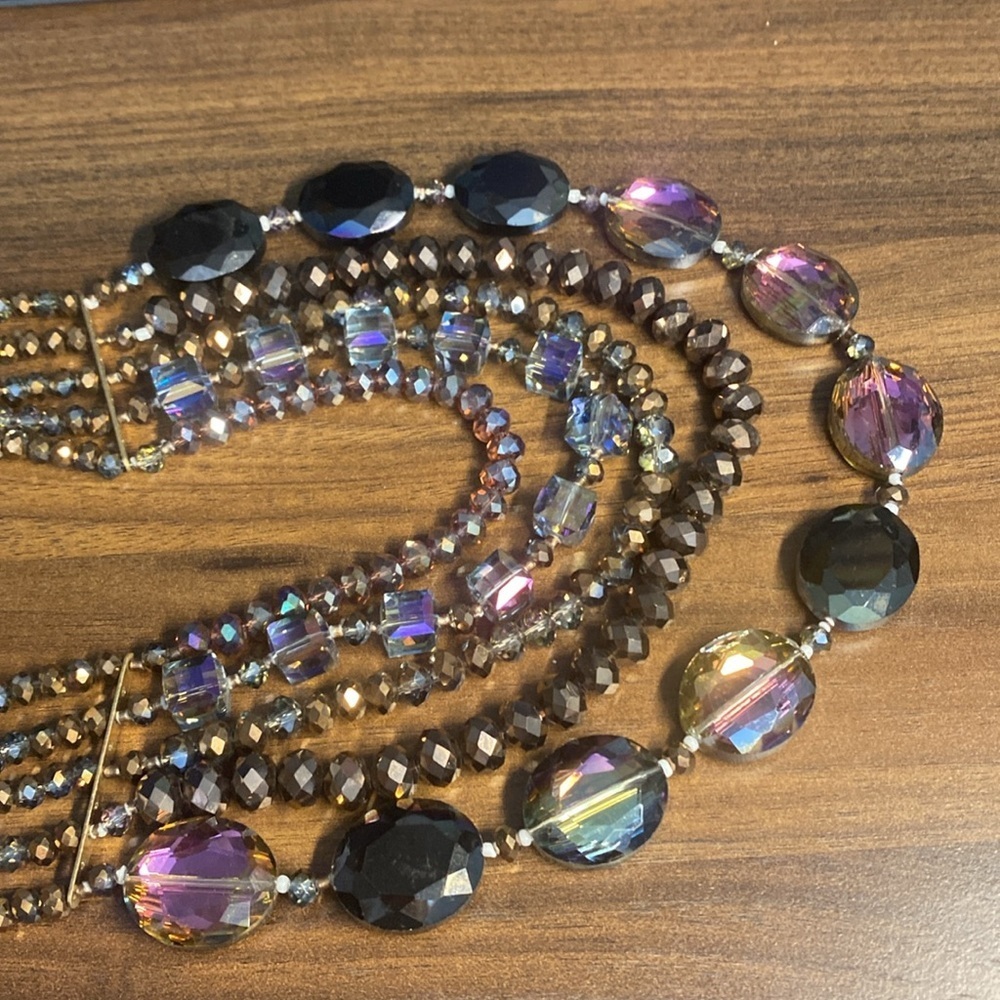 Hand‎ Crafted Multi-Layer Smokey Purple Glass Bead Necklace - Picture 5 of 6